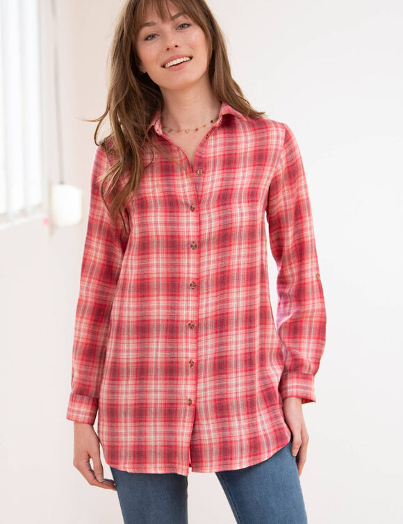 Chemise longue à carreaux flanelle (framboise) Chemise longue à carreaux flanelle (framboise)